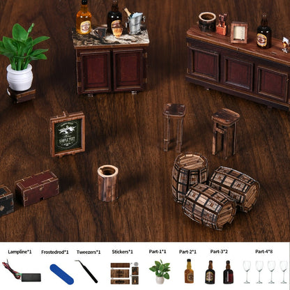 Corner Lounge Book Nook Kit with 327-Piece Tavern Storefront Scene, Illuminated Interior and Touch Switch