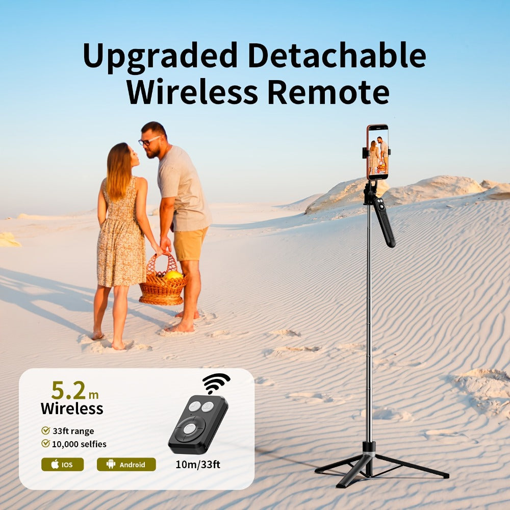 67-Inch Black Selfie Stick Tripod with Two Detachable Lights, Wide Base, Phone Clamp and Remote