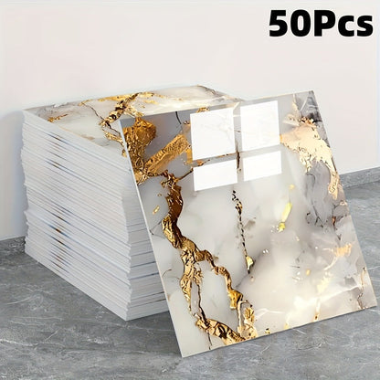 11.81-Inch Square Marble-Pattern Peel-and-Stick Wall Tiles in 50- or 100-Piece Design Options