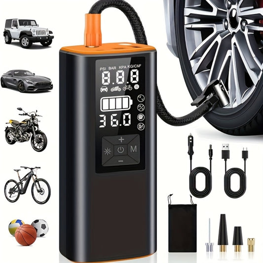 Portable Tire Inflator Air Compressor 150 PSI – Cordless Electric Air Pump with Digital Pressure Gauge, LED Light, USB-C Charging for Car, Motorcycle, Bicycle & Ball Inflation