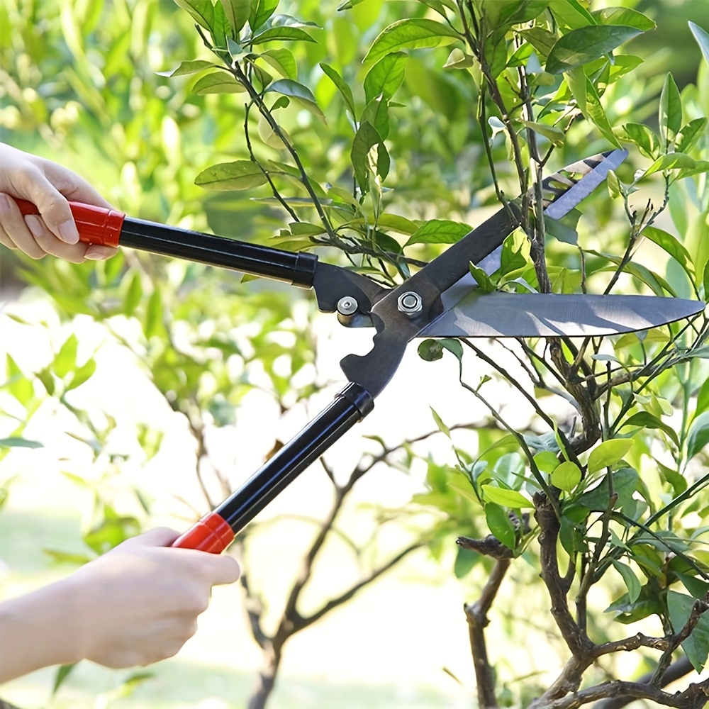 Long-Handle Hedge and Twig Shears, 20.4 Inches Overall with 10.8-Inch Blades and Red Grip Ends
