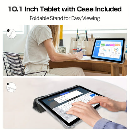 VASOUN 10.1-Inch Android 14 Tablet with 12GB Memory, 128GB Storage, Dual SIM Slots and Protective Case
