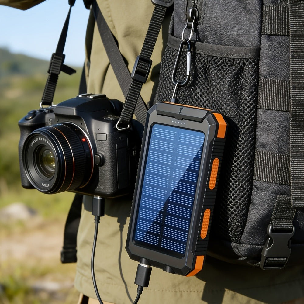 Solar Power Bank, 29800mAh Dual-USB 5V Charger with Solar Panel, Dual LED Flashlight, Compass and Eight Color Options