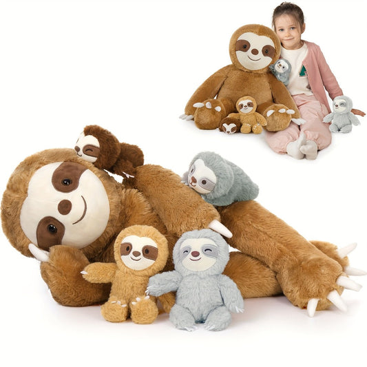 Stuffed Animal Sloth Five-Piece Set with One 22-Inch Large Sloth and Four Smaller Toys for Gifting