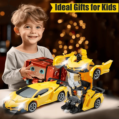 RC Transform Robot Car 1:18 Scale One-Button Deformation – Long Range Remote Control with LED Headlights & 360° Drift Stunt, Cool Birthday Christmas Easter Gift for Boys Girls Ages 3+