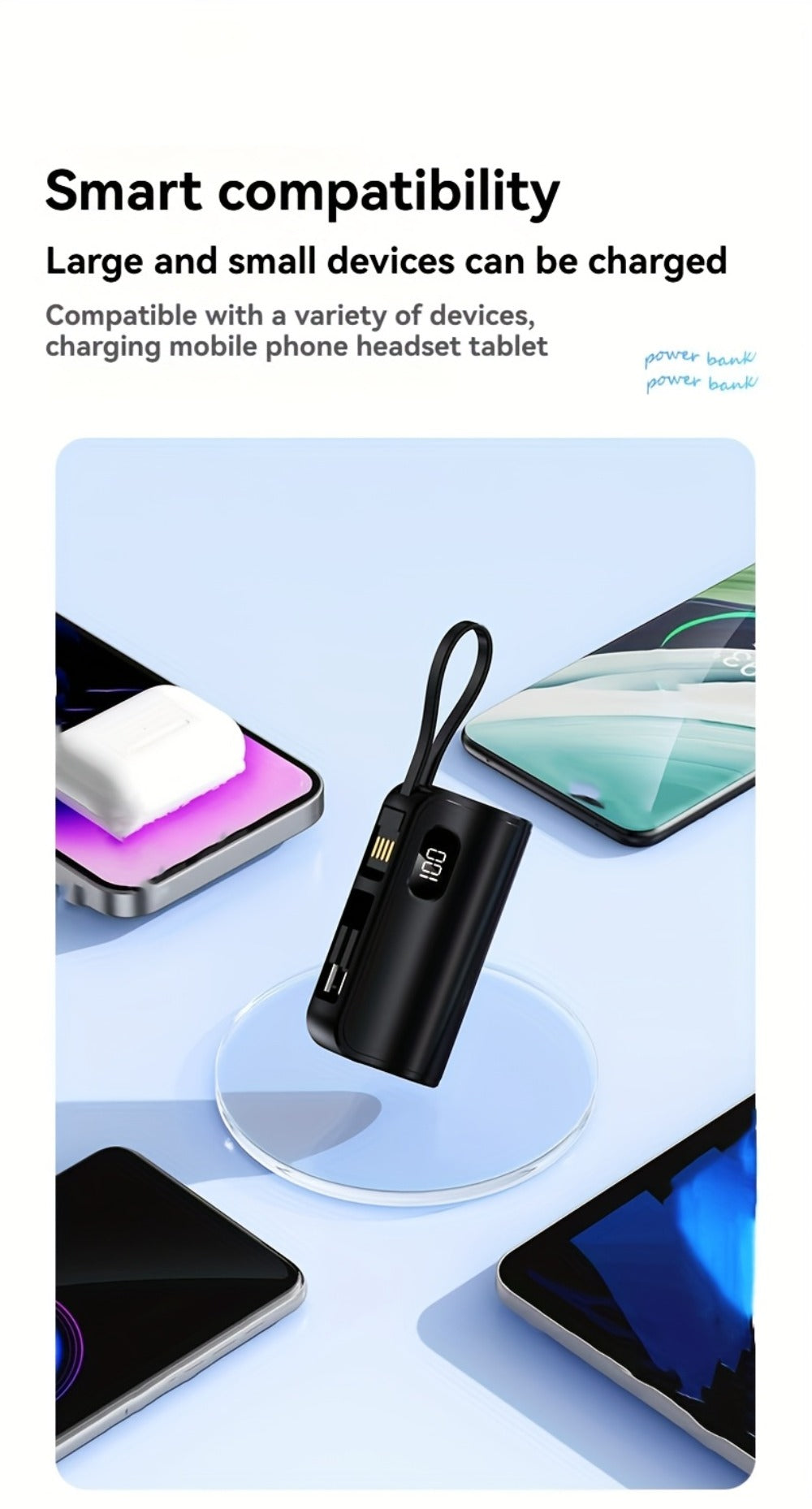 6000mAh Power Bank Gift Set with 22.5W Label, Fold-Out Connectors, Data Cable, Bracelet and Display
