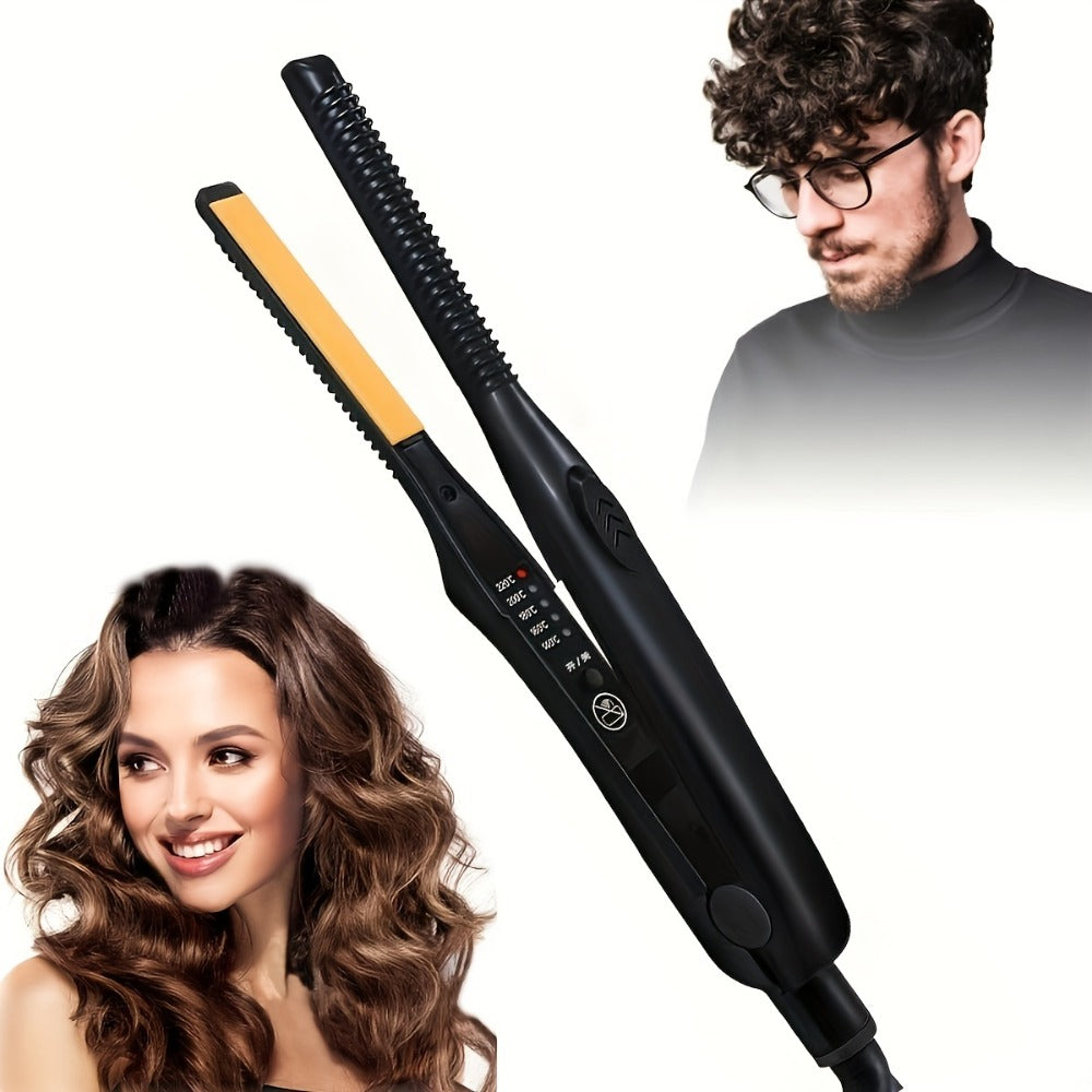 Mini 2-in-1 Hair Straightener and Curler with 29.5cm Body, Black Comb-Edge Plates and Digital Heat Display
