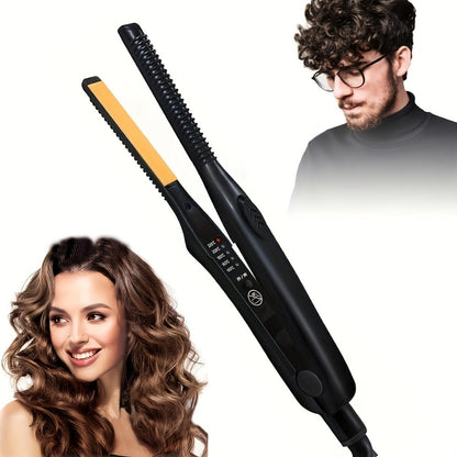 Mini 2-in-1 Hair Straightener and Curler with 29.5cm Body, Black Comb-Edge Plates and Digital Heat Display