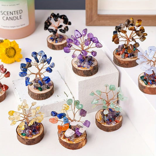 Crystal Tree Set 12-Piece 7 Chakra Handmade Stone Tree Home Decor Gift