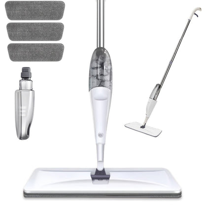 Spray Mop with 3 Microfiber Carbon Fiber Pads Water Spraying Flat Mop Wet Dry Dual Use Floor for Entryways, Bedrooms and Living Spaces