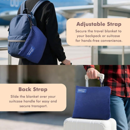 Royal Blue 4-in-1 Travel Blanket with Zipper Bag, Poncho, Pillow and Lumbar Support Format, 40 x 60 Inches