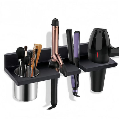 Wall-Mounted Wooden Hair Tool Organizer with Holder for Hair Dryer, Curling Iron and Brushes in Two Colors