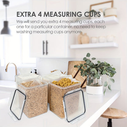 Pantry Canister Food Storage Organizer Four-Pack with 5.2L BPA-Free Containers and Measuring Cups