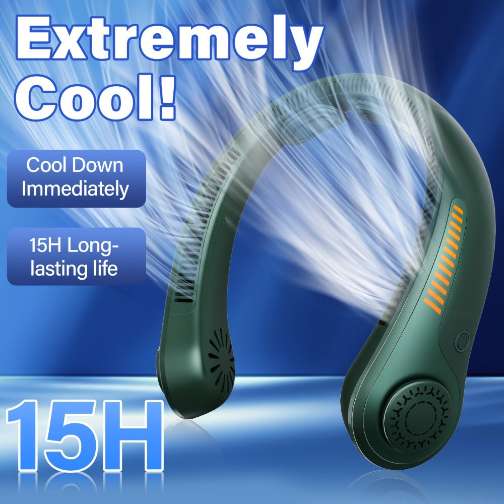 Loop-Style Neck Fan in Ten Single or Paired Color Checkouts with Five-Speed Control and USB Charging