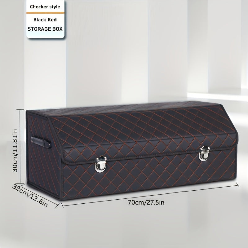 Car Trunk Organizer, Foldable PU Leather Lidded Box in Two Sizes with Lock-Style Closure and Three Color Options
