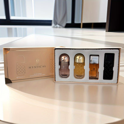 Perfume Gift Set Four Mini Spray Bottles in 20ml or 30ml Sizes with Mixed Bottle Shapes and Fitted Box