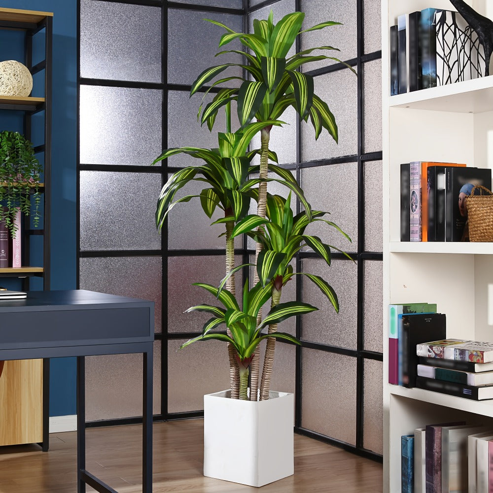 Potted Dracaena Artificial Tree with Complete 4, 5 and 6 ft Height Options and Layered Green Leaf Display
