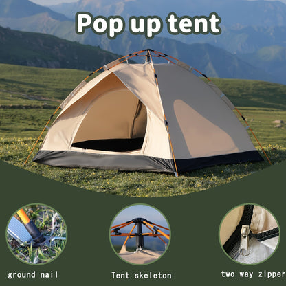 Camping Tent 4-Person Polyamide Pop-Up with Two Doors, Optional Windows and Small or Large Sizes