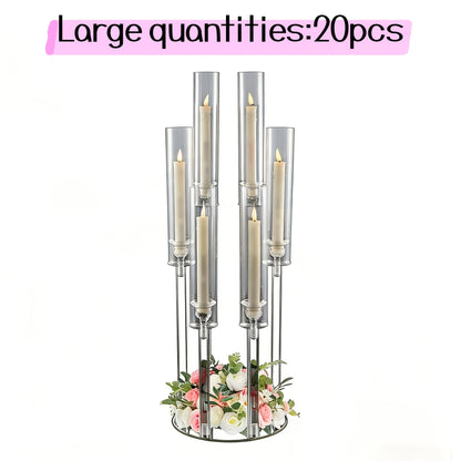 Clear Acrylic Six-Arm Candelabra with 68cm Height, 22cm Round Base and 2-, 4-, 10-, 12- or 20-Piece Options