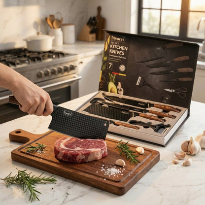 Seven-Piece Kitchen Knife Set with Four Blades, Scissors, Peeler and Sharpener, Offered in Two Styles