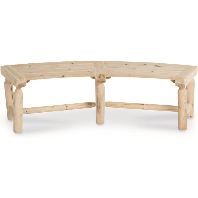 Curved Backless Softwood Outdoor Bench with Slatted Log-Style Seat in Brown or Natural-Look Finish