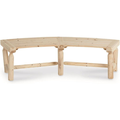Curved Backless Softwood Outdoor Bench with Slatted Log-Style Seat in Brown or Natural-Look Finish