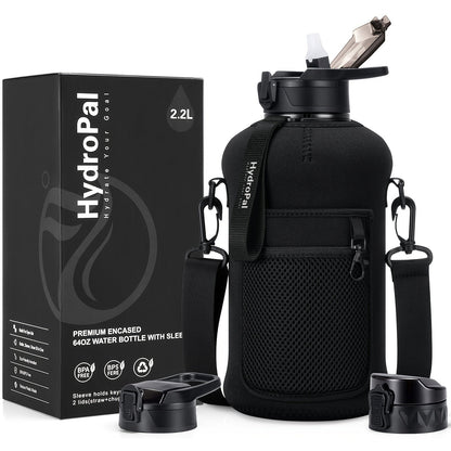 74oz Water Bottle Set with Two-Lid System, Storage Sleeve, Shoulder Strap and Five Sleeve Designs