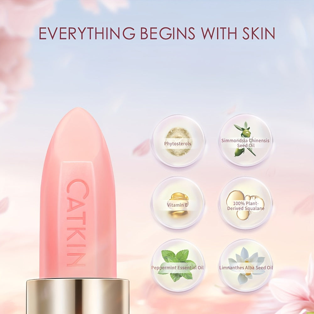 Lip Balm CATKIN Tinted Stick with Five Named Shade Options, Glossy Finish and Floral Packaging