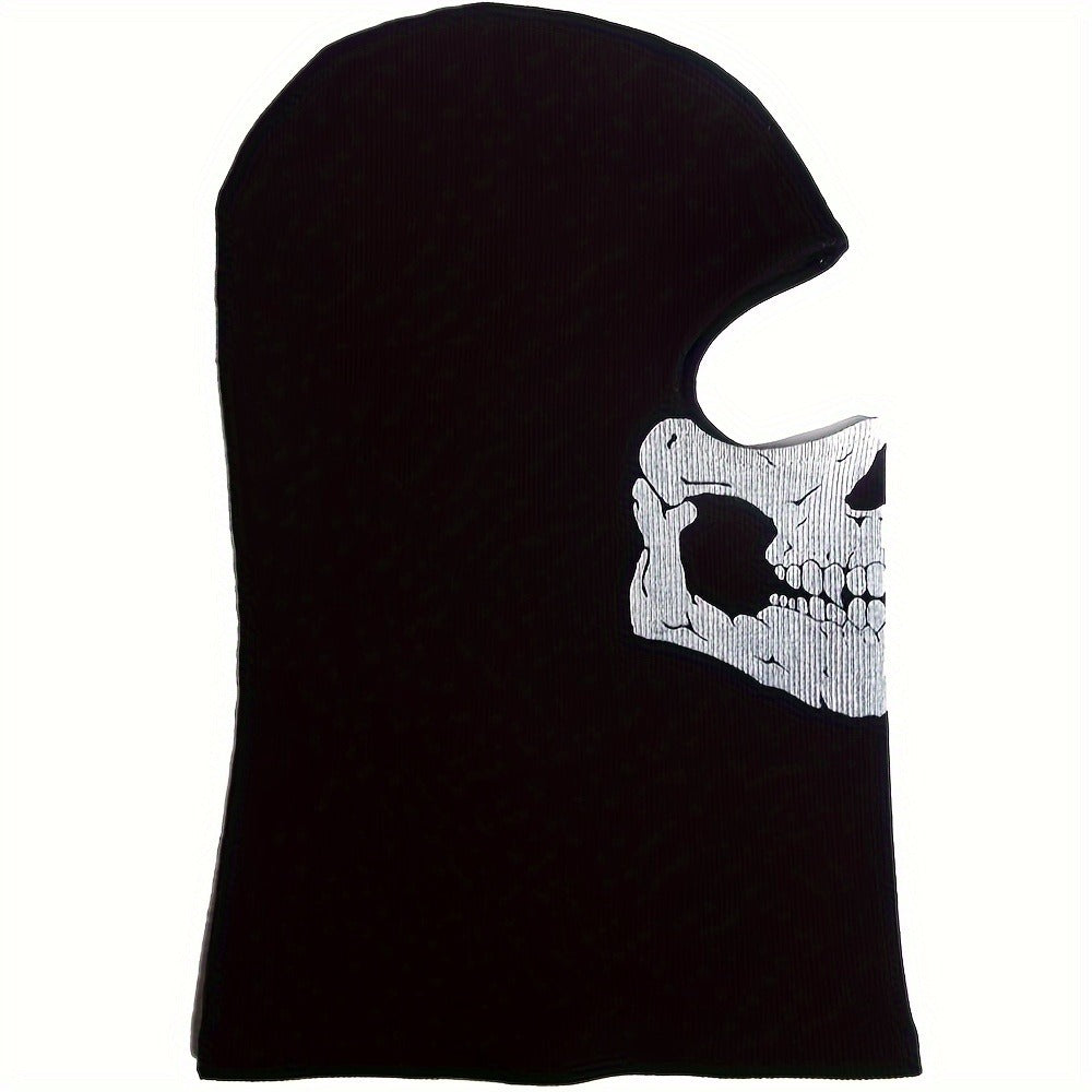 Printed Skull Balaclava Mask in Two Black Designs, Full-Face Stretch Fabric for Adult Costume Wear