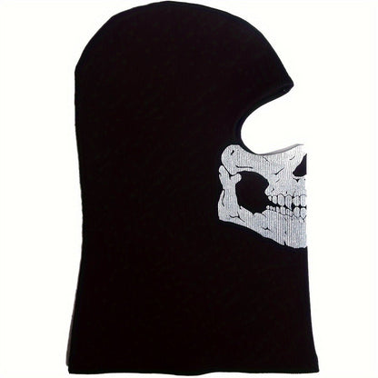 Printed Skull Balaclava Mask in Two Black Designs, Full-Face Stretch Fabric for Adult Costume Wear