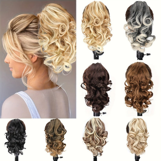 Hair Extensions Curly 8-Inch Synthetic Ponytail with Claw Clip and Eight Dark, Brown and Blonde Colors