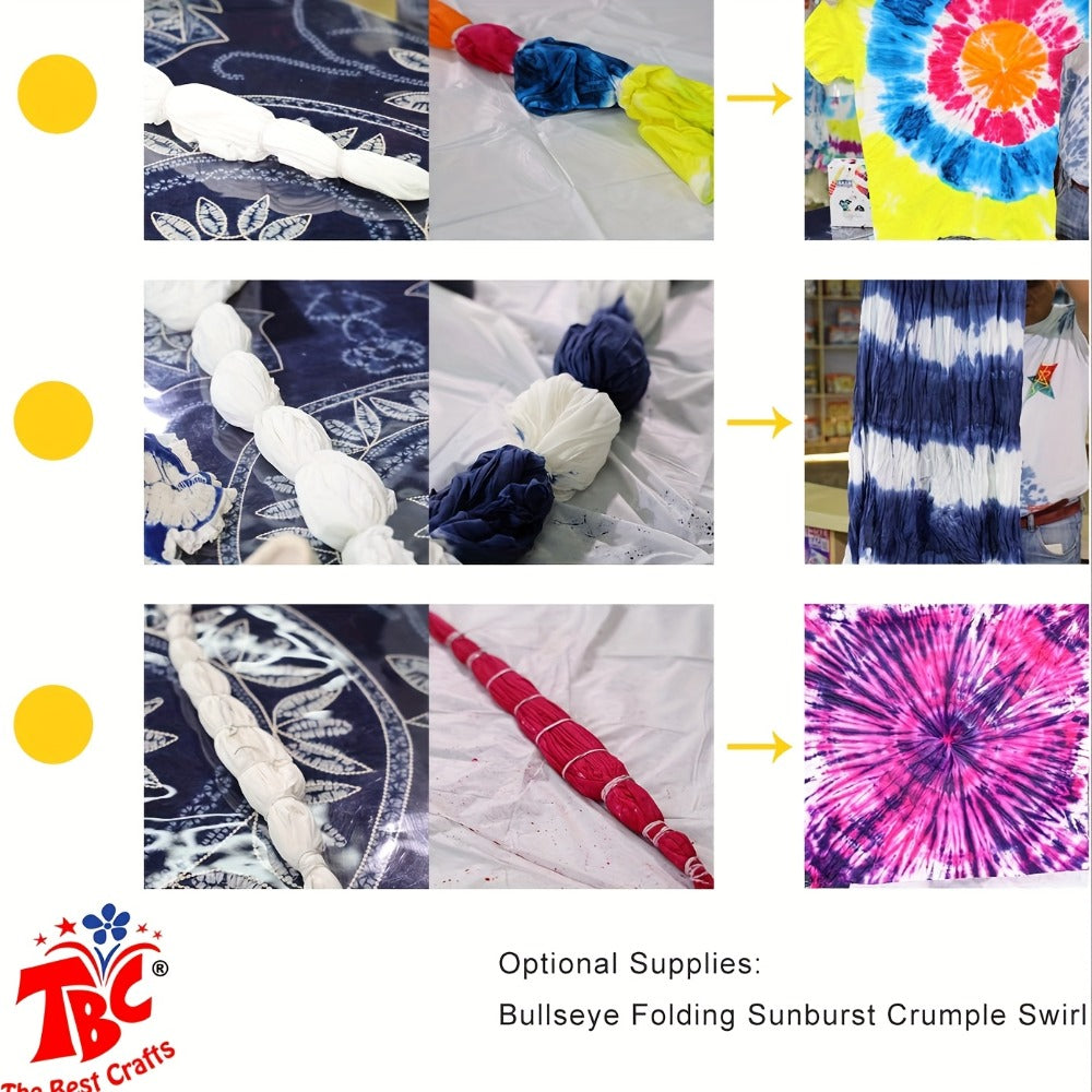 Tie-Dye Craft Kit with Eight Squeeze Bottles, Dye Packets, 40 Rubber Bands, Gloves and Instruction Sheet