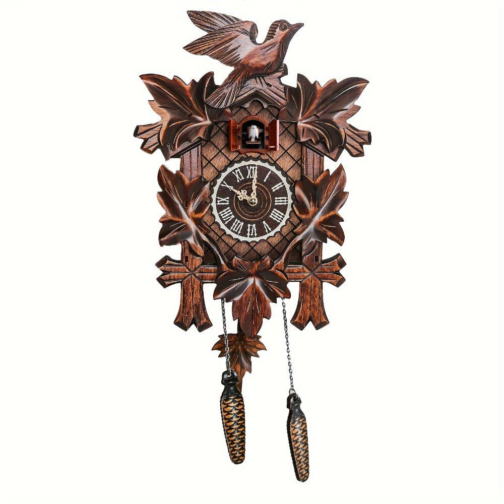 Cuckoo-Style Decorative Wall Clock with Pendulum and CL010 or CL303 Brown Wood-Look Model Options