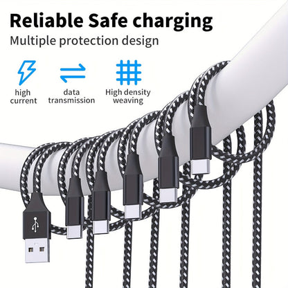 5-Pack USB-C Cable Nylon Braided Fast Charging, Multi-Length 3.3/3.3/6.6/6.6/10ft, Compatible with iPhone 15 16 Pro Max, iPad Pro, Samsung Galaxy Tab S9, Google Pixel, LG, Sony, OnePlus, Black & White
