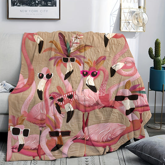 Flamingo Print Flannel Throw Blanket 250-300GSM Soft