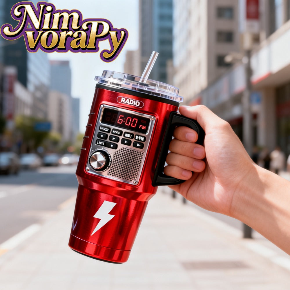 40 oz Insulated Stainless Steel Travel Mug with Retro Console Pattern, Lid and Drinking Straw