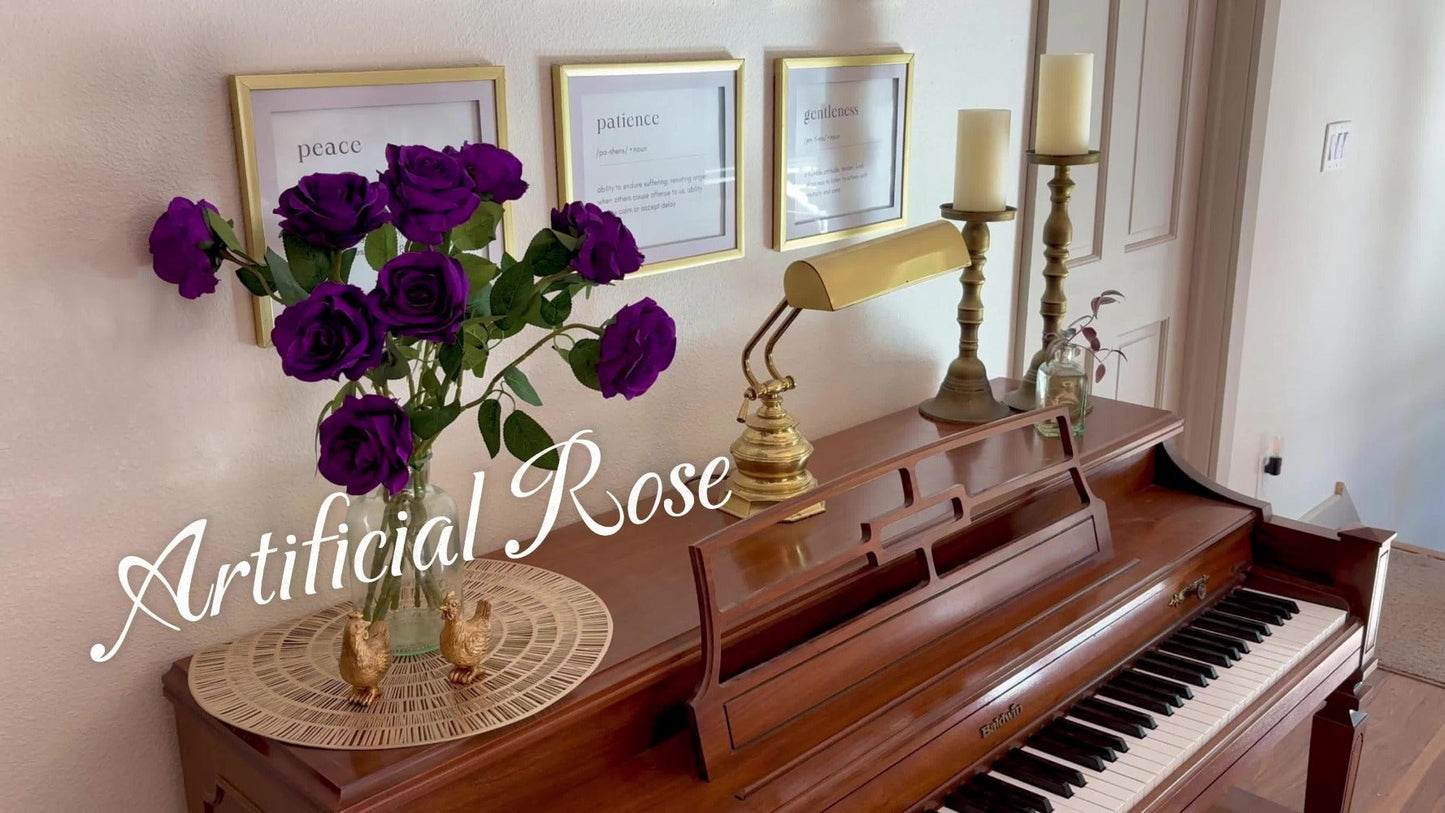 Artificial Flowers 10-Piece Silk Rose Set with 19.69-Inch Bendable Stems in Deep Purple or Dark Green