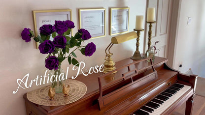 Artificial Flowers 10-Piece Silk Rose Set with 19.69-Inch Bendable Stems in Deep Purple or Dark Green