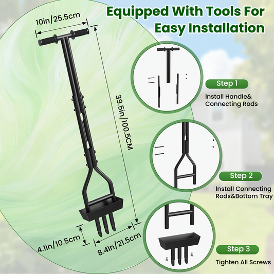 Step Spike Aerator 38" Three-Hole Core Aeration Tool, Labor-Saving Lawn Soil Loosener & Ventilation Device for Lawn Care, Yard Perforation & Compacted Soil