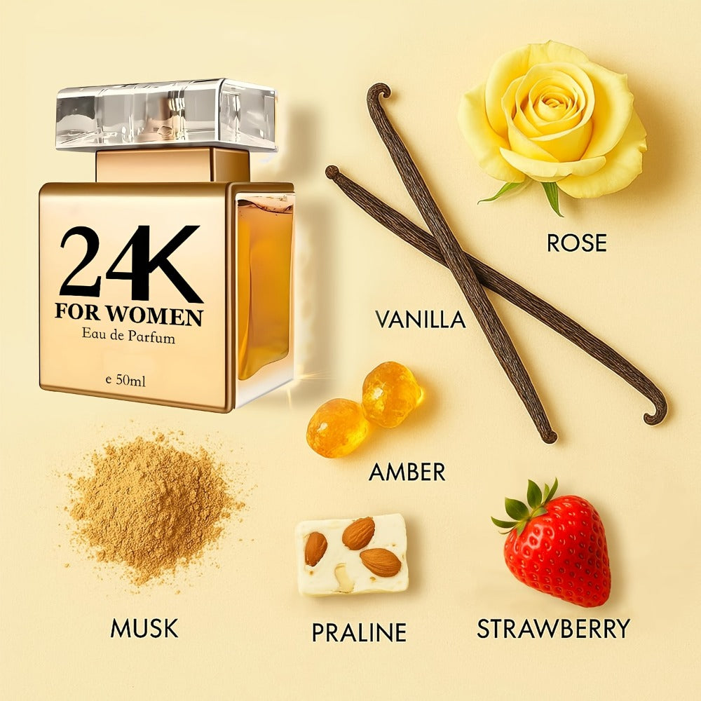 Perfume for Women in 24K Gold-Plated Rectangular Bottle with Long-Lasting EDP Gift Presentation
