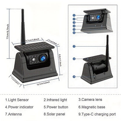 Wireless Backup Camera Solar Powered for Truck RV Trailer - 1080P HD, WiFi Magnetic Mount, Infrared Night Vision, 150° Wide Angle, Rechargeable, iOS & Android App, Long Battery Life, 2025 Upgraded
