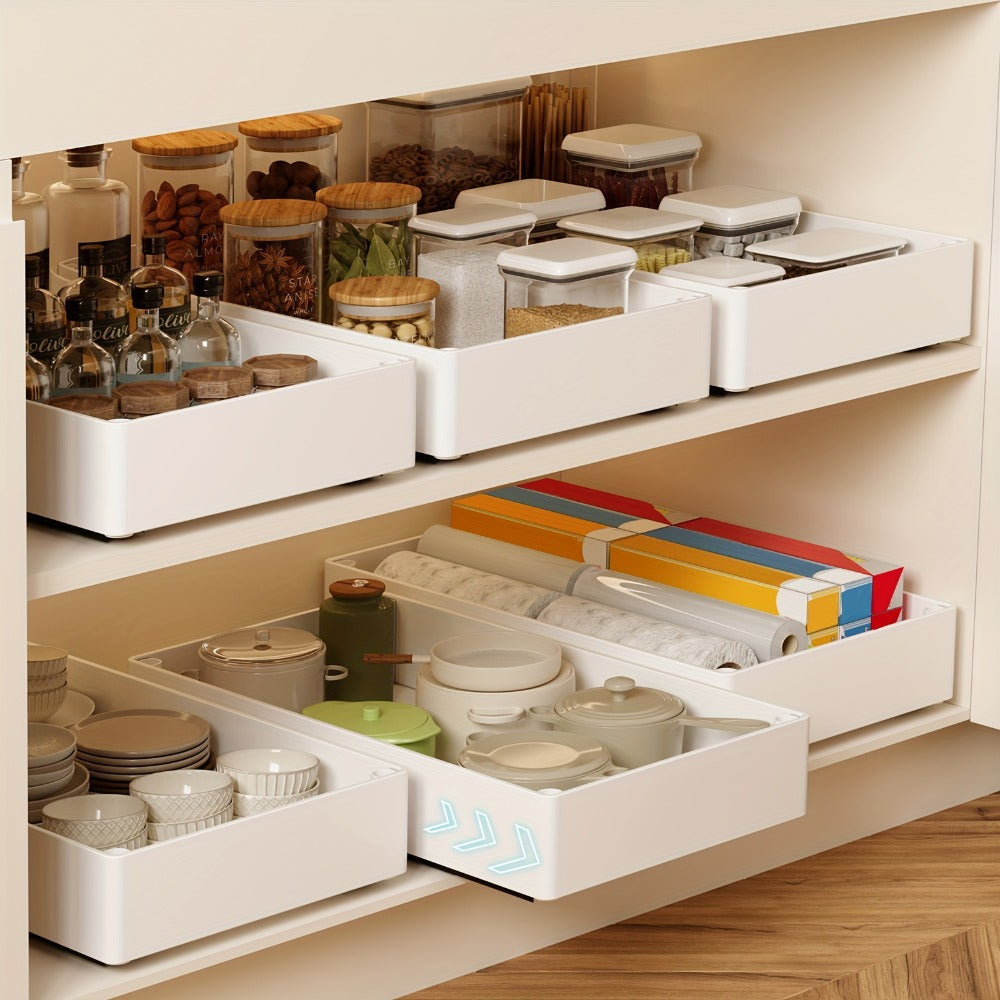 Pull-Out Cabinet Organizer with Sliding Storage Tray in White, Black or Grey for Shelf Organization