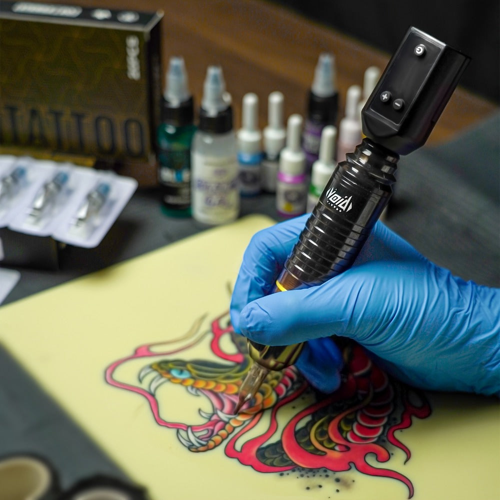 Tattoo Machine Kit VOID Complete Set 20 Cartridge Needles 5 Inks Power Supply Practice Skin Transfer Paper Gloves Rotary Tattoo Pen for Beginners & Artists Gift