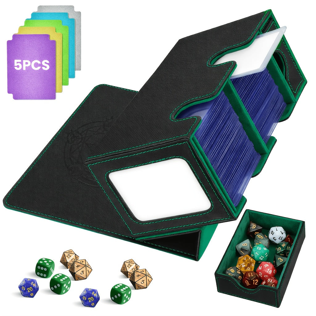 Double-Deck Trading Card Box with Display Window, Dice Tray, Five Dividers and Six Medium Color Labels