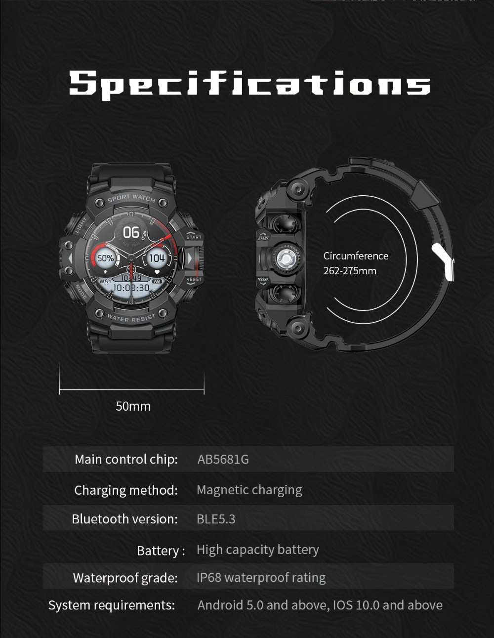 Smartwatch for Men 1.32 Inch Tactical Watch with LED Flashlight, SOS and 100+ Sport Modes in Eleven Colors