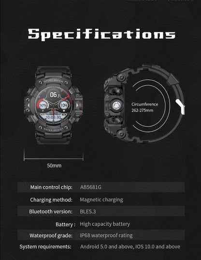 Smartwatch for Men 1.32 Inch Tactical Watch with LED Flashlight, SOS and 100+ Sport Modes in Eleven Colors
