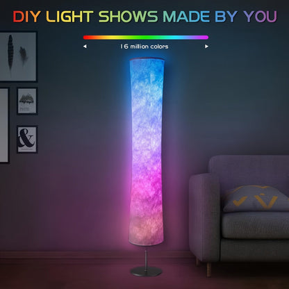 RGB Color Changing Floor Lamp 60 Inch – Fabric Shade Standing Lamp with 16 Million Colors, App & Remote Control, Music Sync, Adjustable Brightness for Living Room Bedroom Party Decor (1pc / 2pcs)