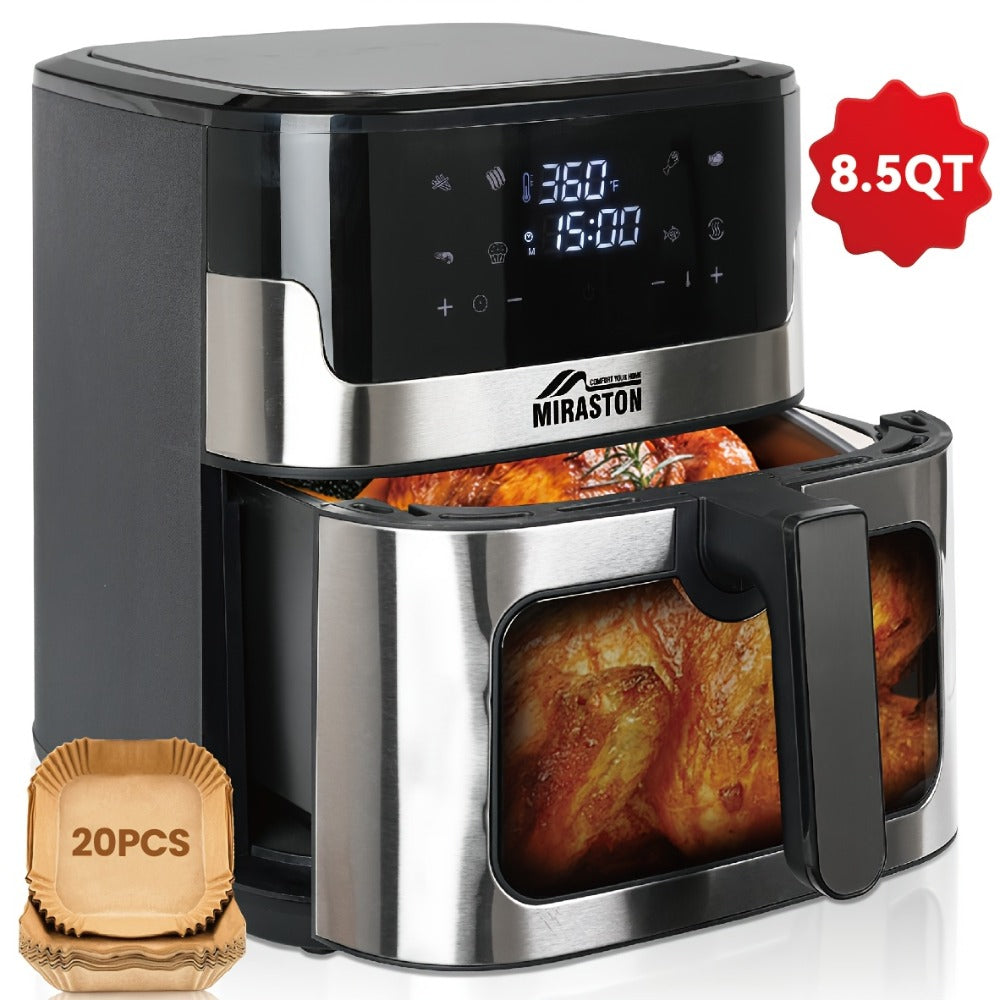 Miraston Air Fryer with Viewing Window, Eight Preset Icons and 3.6Qt or 8.5Qt Black Touchscreen Options