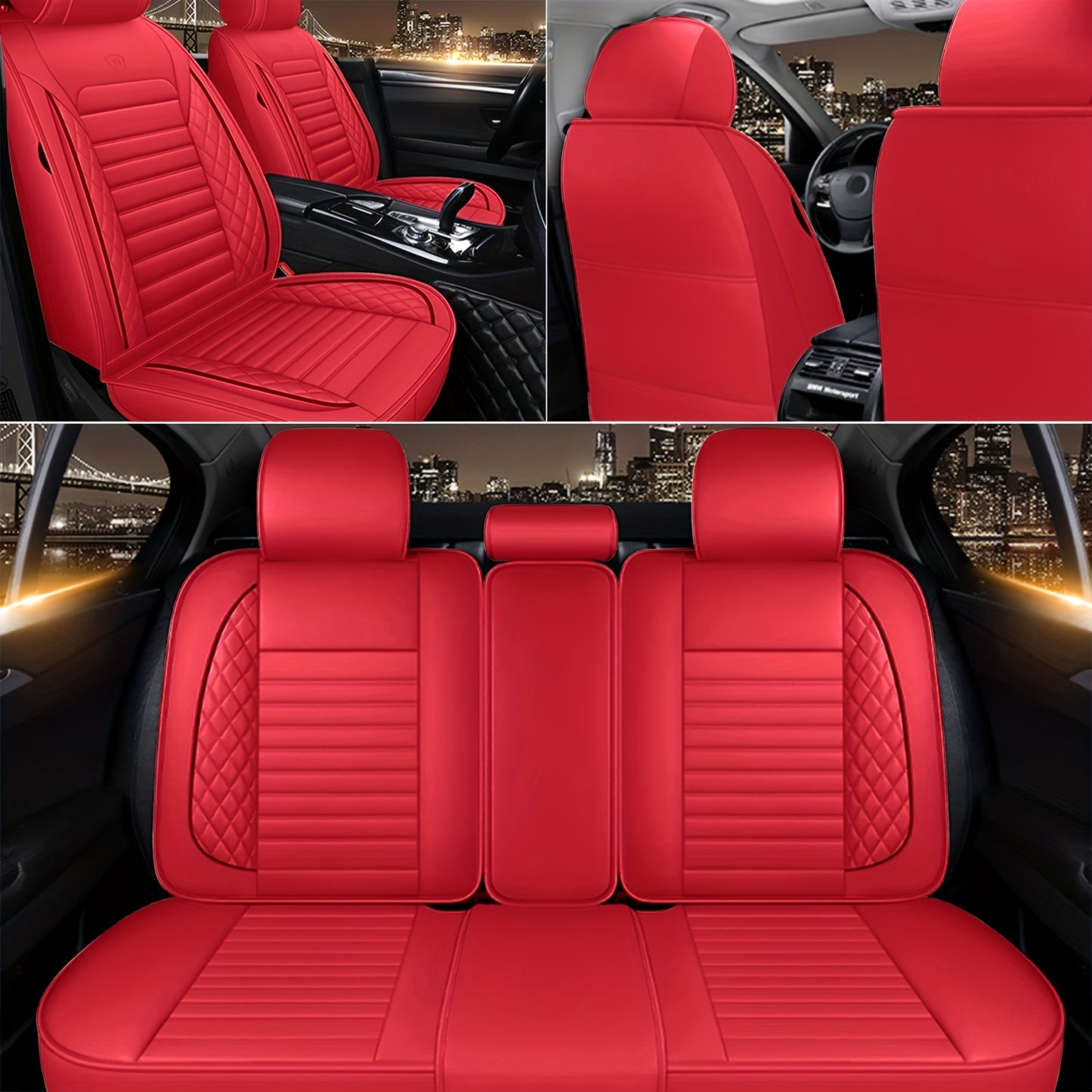Car Seat Covers Full Set – 5-Seat PU Leather Airbag Compatible Universal Fit Sedan SUV Truck Waterproof with Front Storage Bag & Detachable Armrest
