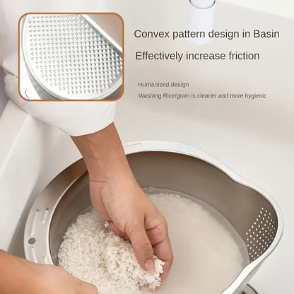 Stainless Steel Kitchen Colander with Handle - Multipurpose Rice Strainer Mesh Basket for Washing Rice, Fruit, Vegetables, Food-Safe Durable Water Drainer